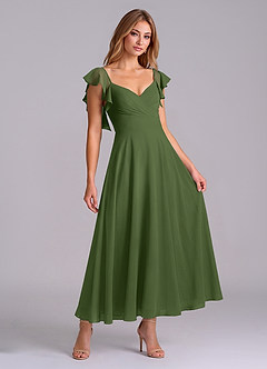 Azazie Leilani Bridesmaid Dresses Olive A-Line Ruched Chiffon Dress image3