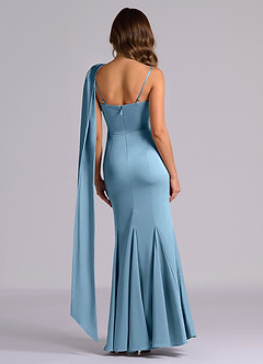 Azazie Inara Brautjungfernkleider Meerjungfrau-Linie Plissee Stretch-Satin Kleid Stahlblau image3