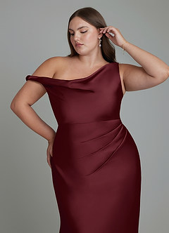 Azazie Emerson Bridesmaid Dresses Cabernet Mermaid Off the Shoulder Stretch Satin Dress image12