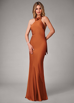 Azazie Velli Robes de demoiselle d'honneur Robe Sirène en Satin extensible Cannelle image3