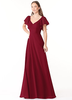 Azazie Syenna Robes de demoiselle d'honneur Robe Trapèze en Mousseline de soie Rayé Bourgogne image4