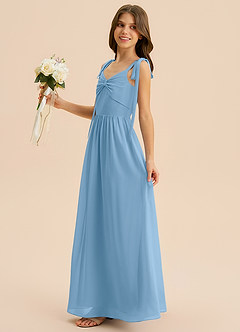 Azazie Izzy Junior Vestido de Azul Acero de Gasa de Corte en A con Plisado image5