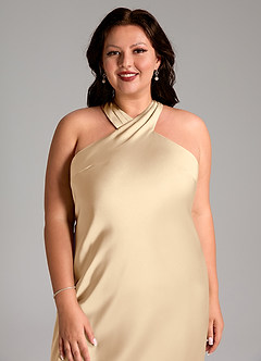 Azazie Doretta Bridesmaid Dresses Champagne Mermaid Pleated Stretch Satin Dress image11