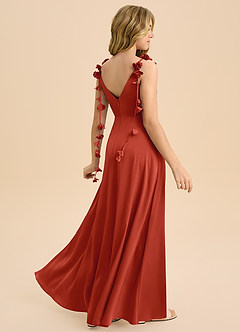 Azazie Gumdrop Junior Rust Empire Pleated Stretch Satin Dress image1