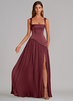 Azazie Stephanie Bridesmaid Dresses Merlot A-Line Pleated Stretch Satin Dress image4