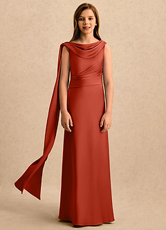 Azazie Sanah Girls Formal Flower Girl Klänningar Klänning A-Line i Stretch Satin Plisserad image4