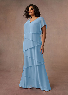Azazie OHara Mother of the Bride Dresses Powder Blue A-Line V-Neck Chiffon Dress image13