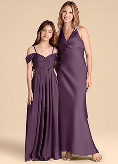 Azazie Kaitlynn Junior Vestido de Ciruela de Satén Elástico de Corte en A con Vestidos sin tirantes image3