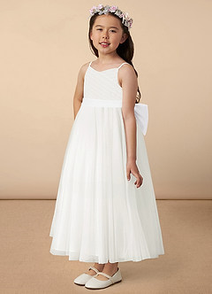 Azazie Lea Flower Girl Dresses White A-Line Spaghetti Strap Tulle Dress image4