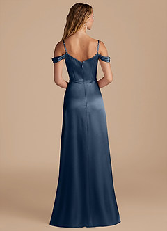 Azazie Ocean At-home Try On Dresses Auburn A-Line Off the Shoulder Metallic Satin Dress image2