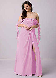 Barbie ♥ Azazie Robes de demoiselle d'honneur Robe Trapèze Convertible en Mousseline de soie Épaule décolletée Rose Bonbon image10