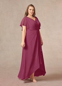 Azazie Eliza Mother of the Bride Dresses Mulberry A-Line V-Neck Pleated Chiffon Dress image4
