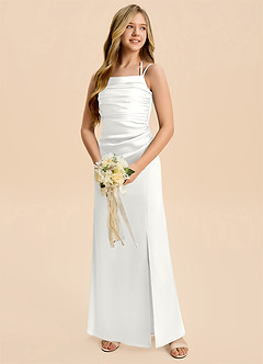 Azazie Nova Junior White A-Line Pleated Stretch Satin Dress image3