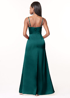Azazie Maci Brautjungfernkleider A-Linie V-Hals Gefaltet Stretch-Satin Kleid Pfau image2