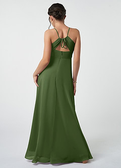 Azazie Avelina Junior Olive A-Line Pleated Chiffon Dress image3