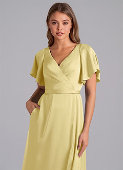 Azazie Ambrosia Bridesmaid Dresses Lemon Sorbet A-Line Pleated Stretch Satin Dress image2