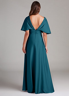 Azazie Pamela Bridesmaid Dresses Ink Blue A-Line Pleated Stretch Satin Dress image2