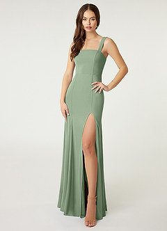 Azazie Alara Bridesmaid Dresses Matcha Sheath Side Slit Stretch Chiffon Dress image4
