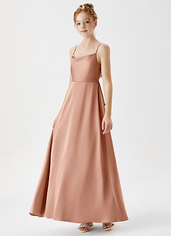 Azazie Shale Junior Rose Gold A-Line Stretch Satin Dress image2