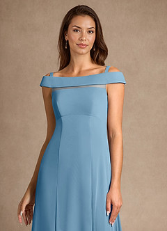 Azazie Ewa Mother of the Bride Dresses Steel Blue A-Line Off the Shoulder Mesh Dress image9
