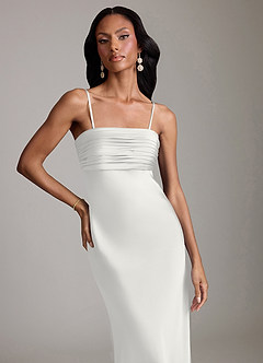 Azazie Saylor Vestidos de damas de honor Vestido de Blanco de Satén Elástico de Corte Sirena con Sin tirantes image3