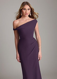 Azazie Emerson Bridesmaid Dresses Plum Sheath Off the Shoulder Chiffon Dress image2