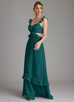 Azazie Malaya Bridesmaid Dresses Peacock A-Line Corset Chiffon Dress image6