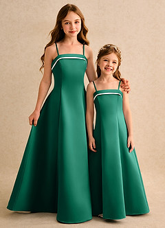 Azazie Izel Girls Formal vestidos de niña de las flores Vestido de Marfil Esmeralda de Satin Mate de Corte en A con Plisado image2