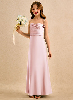 Azazie Kandi Girls Formal Venta final Vestido de Rosa Rubor de Satén Elástico de Corte en A con Escote de Corazón image3