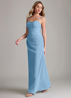 Azazie Mai Bridesmaid Dresses Steel Blue Sheath Pleated Chiffon Dress image4