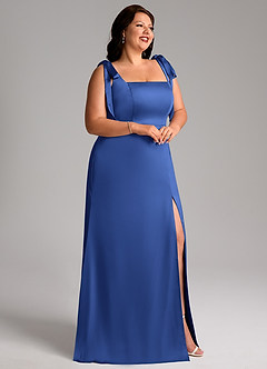 Azazie Frostine Vestidos de damas de honor Vestido de Azul Real de Satén Elástico de Corte en A con Lazo image11
