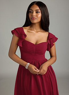 Azazie Anaya Brautjungfernkleider A-Linie Plissee Chiffon Kleid Burgunderrot image6