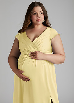 Azazie Allessia Maternity Bridesmaid Dresses A-Line Pleated Stretch Satin Floor-Length Dress image13