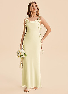 Azazie Trinity Junior Lemon Sorbet Mermaid Pleated Chiffon Dress image3