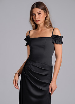 Azazie Kalysia Vestidos de damas de honor Vestido de Negro de Satén Elástico de Corte Sirena Convertible con Vestidos sin tirantes image5
