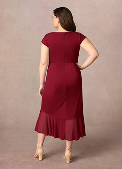 Azazie Renetta Mère de la mariée Robes Robe Fourreau en Maille Col V plissé Bourgogne image10