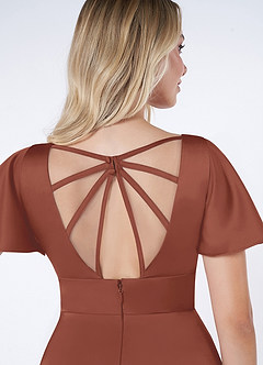 Azazie Lani Brautjungfernkleider A-Linie Volantärmel Stretch-Satin Kleid Rotbraun image3
