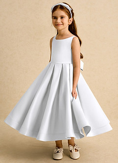 Azazie Babs Flower Girl Dresses White Ball-Gown Pleated Matte Satin Dress image5