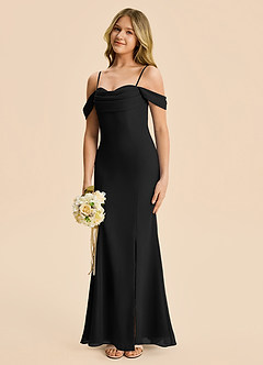 Azazie Nira Junior Black Mermaid Ruched Chiffon Dress image1