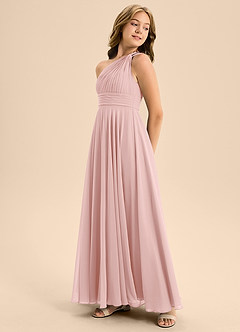 Azazie Charlize Junior Vestido de Rosa Empolvado de Gasa de Corte en A con Plisado image4