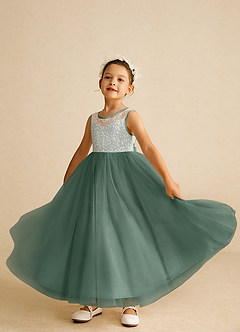 Azazie Tay Flower Girl Dresses Eucalyptus A-Line Sequins Tulle Dress image6