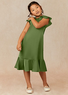 Azazie Sweet Pea Flower Girl Dresses Juniper A-Line Ruched Stretch Satin Dress image1