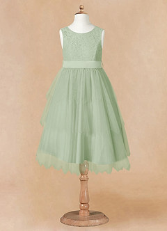 Azazie Chica Flower Girl Dresses Dusty Sage A-Line Lace Tulle Dress image12