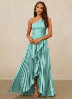 Christian Siriano Bridal for Azazie 1008 Bridesmaid Dresses Aqua A-Line One Shoulder Stretch Satin Dress image5