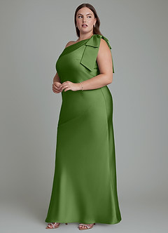 Azazie Yuanna Bridesmaid Dresses Basil Mermaid One Shoulder Stretch Satin Dress image13