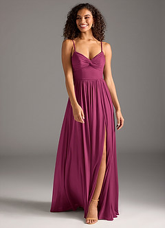 Azazie Zeya Bridesmaid Dresses Mulberry A-Line Pleated Mesh Dress image4