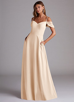 Azazie Marley Brautjungfernkleider Wandelbar A-Linie Schulterfrei Chiffon Kleid Alabaster Weiß image1