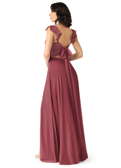 Azazie Everett Bridesmaid Dresses Merlot A-Line V-neck Ruched Chiffon Dress image2