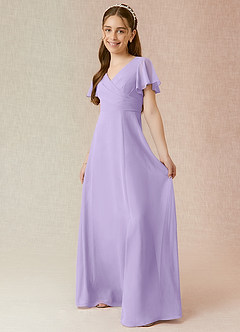 Azazie Induh Junior Robe Trapèze en Mousseline de soie Rayé Lilas image3