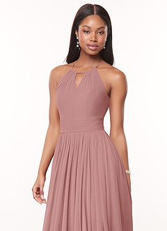 Azazie Cherish Vestidos de damas de honor Vestido de Rosa Polvorienta de Gasa de Corte en A con Plisado image1